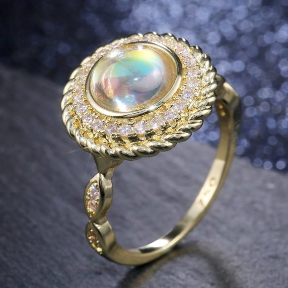 🍁  14K Gold Plated CZ Clear Opal Diamond Ring for Women, FB16FA1129 - Picture 1 of 8